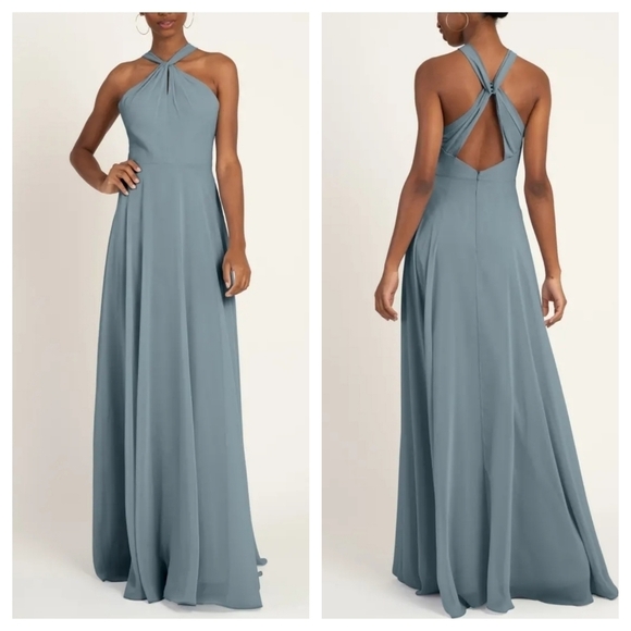 Jenny Yoo "Halle" Chiffon Halter Bridesmaid Dress - Picture 1 of 13